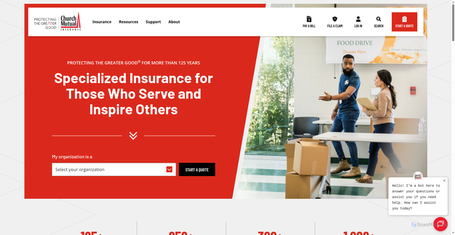 Security scan screenshot of https://churchmutual.com