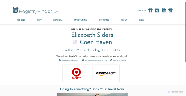 Security scan screenshot of https://registryfinder.com/registry/elizabeth-siders/coen-haven/wedding/june-2026/ohio/6827978