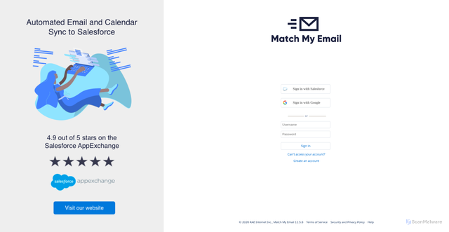Security scan screenshot of https://matchmyemail.com