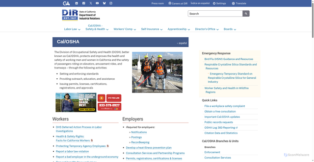 Security scan screenshot of https://www.dir.ca.gov/dosh/