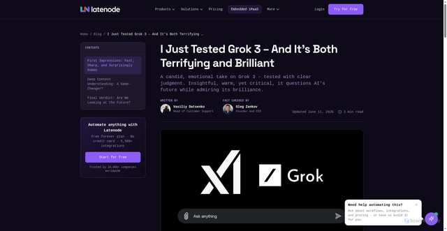 Security scan screenshot of https://latenode.com/blog/ai/llms-models/grok-3-review