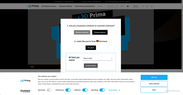 Security scan screenshot of https://statics.3dprima.com/