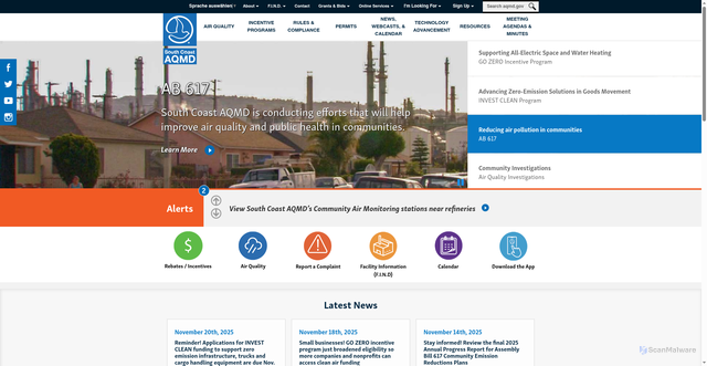 Security scan screenshot of https://www.aqmd.gov/