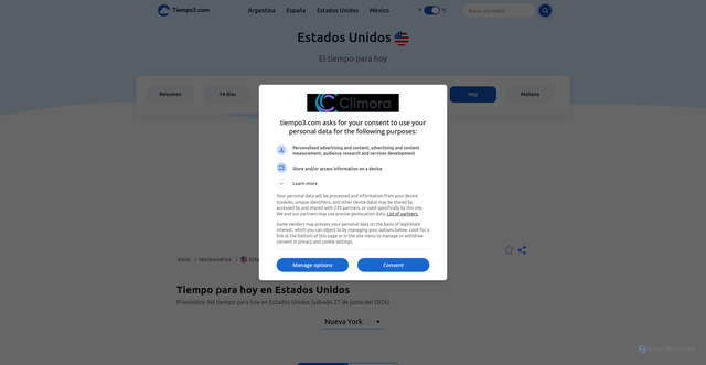 Security scan screenshot of https://www.tiempo3.com/north-america/usa?page=today