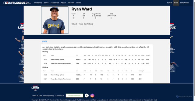Security scan screenshot of https://www.mlbdraftleague.com/player/ryan-ward-813848