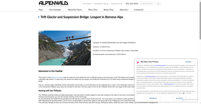 Security scan screenshot of https://www.alpenwild.com/staticpage/trift-glacier-and-suspension-bridge-longest-in-bernese-alps/