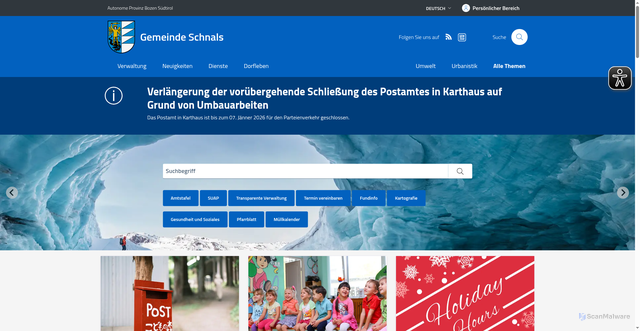 Security scan screenshot of https://www.comune.senales.bz.it/de