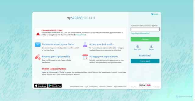 Security scan screenshot of https://www.myaccesshealth.net