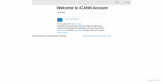 Security scan screenshot of https://icann-account.okta.com/