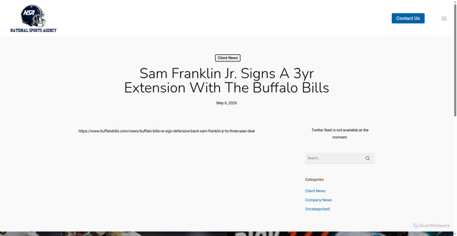 Security scan screenshot of https://nsafootball.com/sam-franklin-jr-signs-a-3yr-extension-with-the-buffalo-bills/