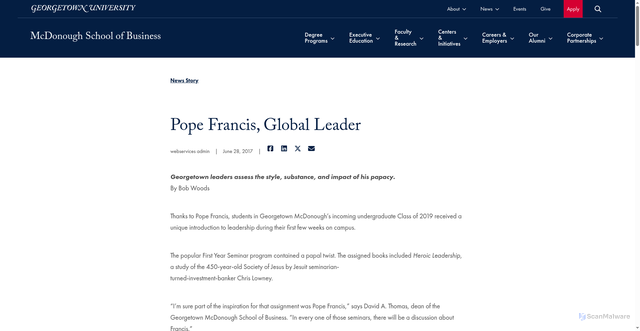 Security scan screenshot of https://msb.georgetown.edu/news-story/pope-francis-global-leader/