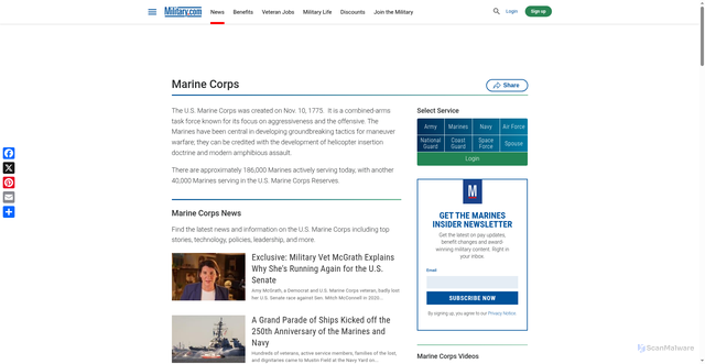 Security scan screenshot of https://www.military.com/marine-corps