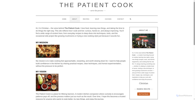Security scan screenshot of https://thepatientcook.com/about
