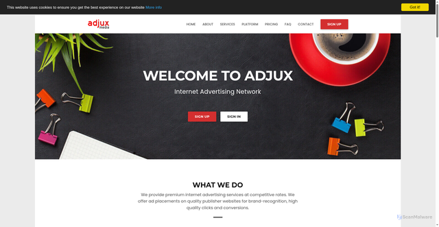 Security scan screenshot of https://adjux.com