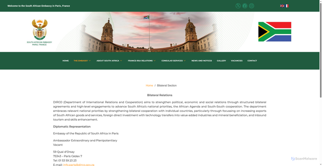 Security scan screenshot of https://dirco.gov.za/paris/bilateral-section/