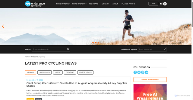Security scan screenshot of https://www.endurancesportswire.com/all-sports/cycling/
