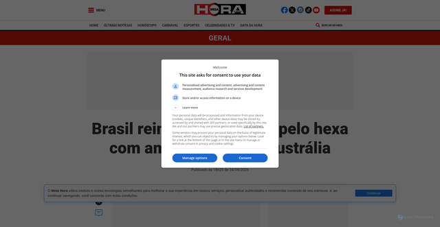 Security scan screenshot of https://www.meiahora.com.br/geral/2026/09/7305502-brasil-reinicia-caminhada-pelo-hexa-com-amistoso-contra-australia.html