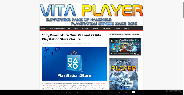 Security scan screenshot of https://www.vitaplayer.co.uk/sony-does-u-turn-over-ps3-and-ps-vita-playstation-store-closure/
