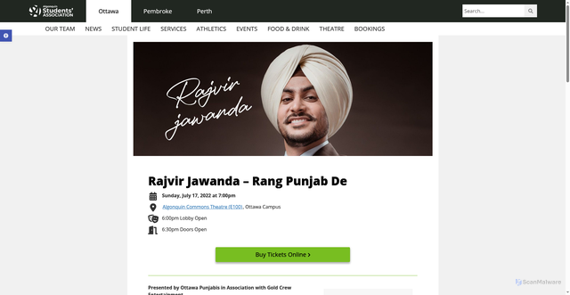 Security scan screenshot of https://www.algonquinsa.com/event/rajvir-jawanda-rang-punjab-de/