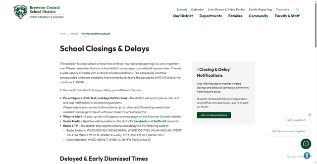 Security scan screenshot of https://www.brewsterschools.org/families/school-closings-and-delays