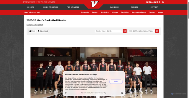 Security scan screenshot of https://uvawisecavs.com/sports/mens-basketball/roster