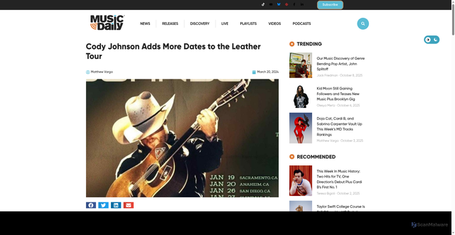 Security scan screenshot of https://musicdaily.com/cody-johnson-the-leather-tour/