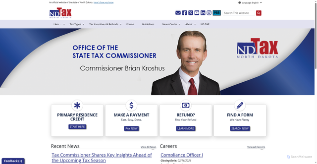 Security scan screenshot of https://www.tax.nd.gov/home