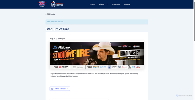 Security scan screenshot of https://freedomfestival.org/event/stadium-of-fire/