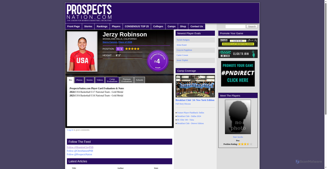 Security scan screenshot of https://ww3.prospectsnation.com/player/jerzy-robinson