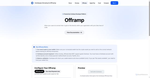 Security scan screenshot of https://onramp-demo-application-git-main-coinbase-vercel.vercel.app/offramp