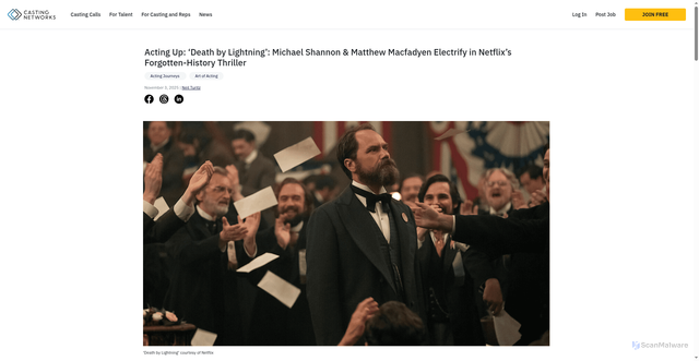 Security scan screenshot of https://www.castingnetworks.com/news/death-by-lightning-review/