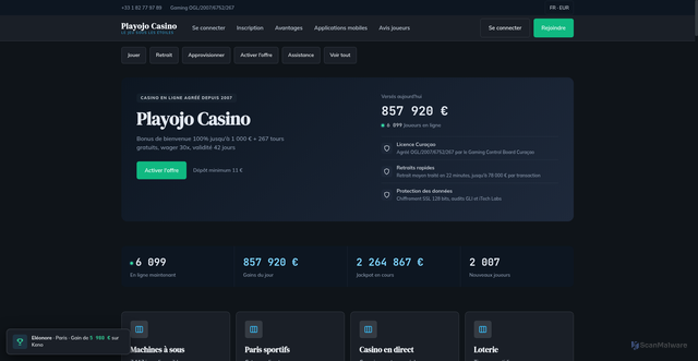 Security scan screenshot of https://playojo1.fr/