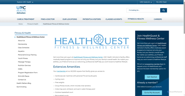 Security scan screenshot of https://www.unchealthjohnston.org/fitness-health/healthquest/