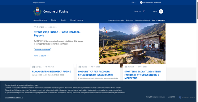 Security scan screenshot of https://www.comune.fusine.so.it/
