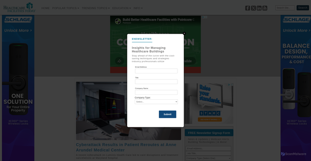 Security scan screenshot of https://www.healthcarefacilitiestoday.com