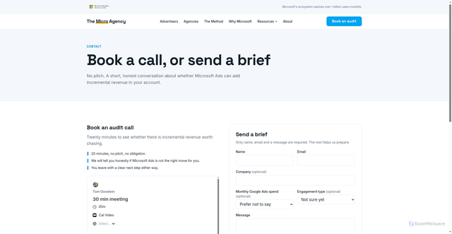Security scan screenshot of https://microagency-bnf.pages.dev/contact