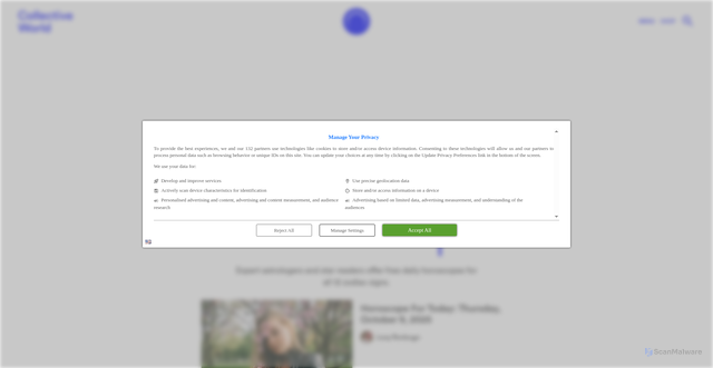 Security scan screenshot of https://collective.world/tag/daily-horoscope/