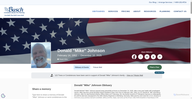Security scan screenshot of https://www.buschcares.com/obituaries/Donald-M-Johnson?obId=46634282