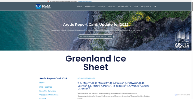 Security scan screenshot of https://arctic.noaa.gov/report-card/report-card-2022/greenland-ice-sheet/
