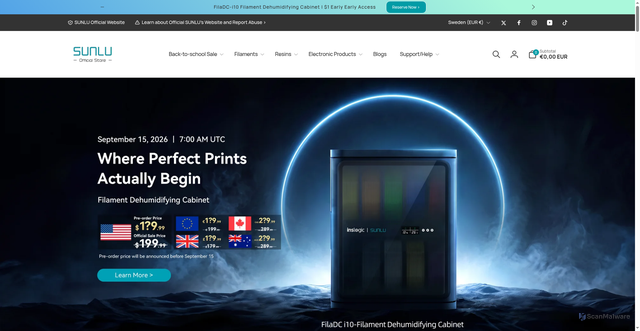 Security scan screenshot of https://store.sunlu.com