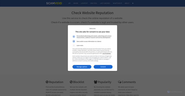 Security scan screenshot of https://www.scamvoid.net/