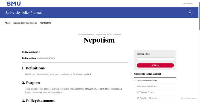 Security scan screenshot of https://www.smu.edu/policy/1-institutional-affairs/1-4-nepotism