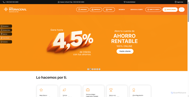 Security scan screenshot of https://www.bancointernacional.com.ec