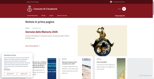 Security scan screenshot of https://www.comune.crevalcore.bo.it/