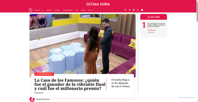 Security scan screenshot of https://ultimahoracol.com/entretenimiento/la-casa-de-los-famosos-quien-fue-el-ganador-de-la-vibrante-final-y-cual-fue-el