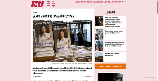 Security scan screenshot of https://www.ku.fi/artikkeli/5233330-sanna-marin-raottaa-arvoitustaan