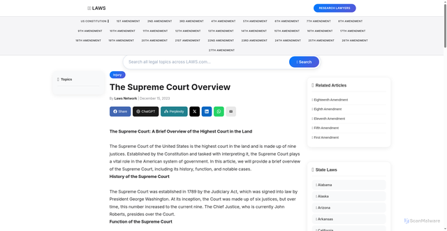 Security scan screenshot of https://constitution.laws.com/the-supreme-court