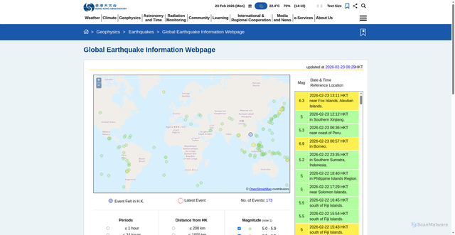 Security scan screenshot of https://www.hko.gov.hk/en/gts/equake/quake-info.htm