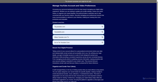 Security scan screenshot of https://tvyoutube.com/