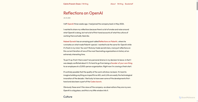 Security scan screenshot of https://calv.info/openai-reflections